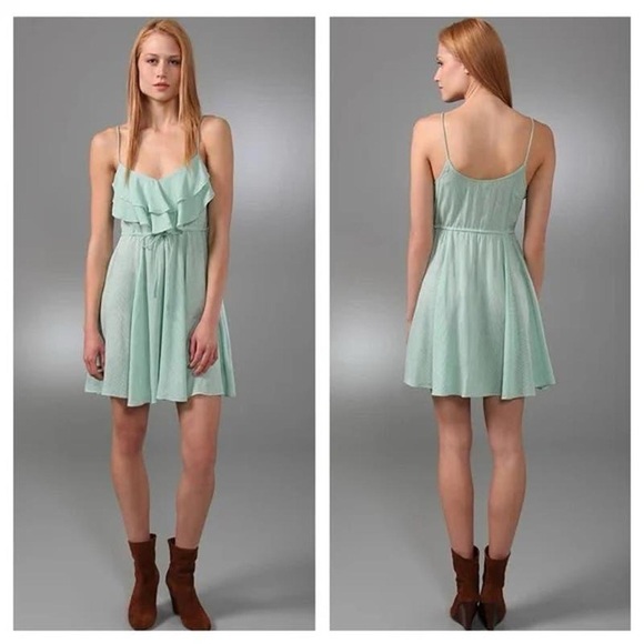 Free People Green Medium Flutter Away Green Stripe Ruffle Dress - Picture 2 of 7